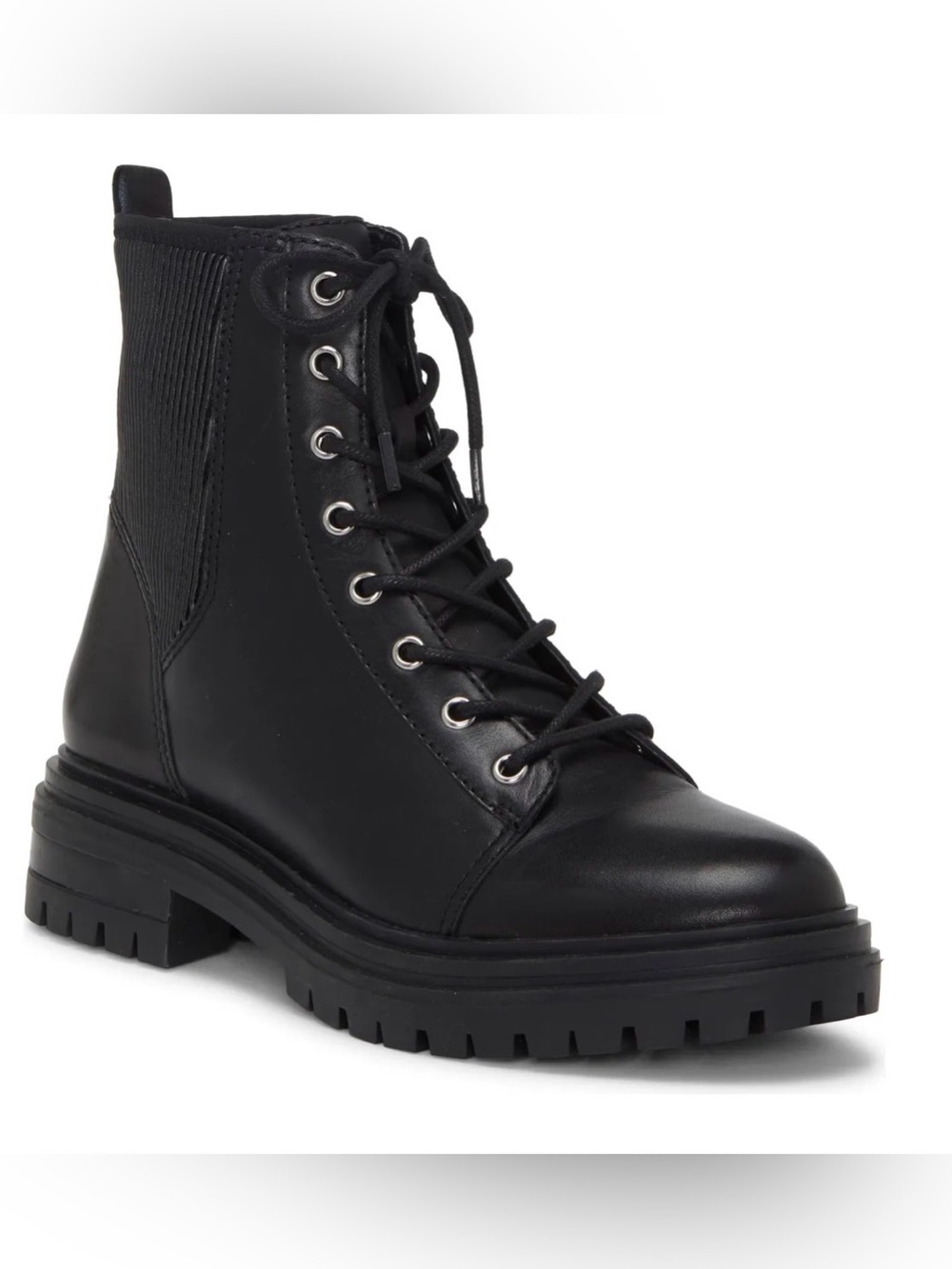 NEW VINCE CAMUTO Leather Combat Ankle Boot "Bestenda" Black Women’s Size 9.5
